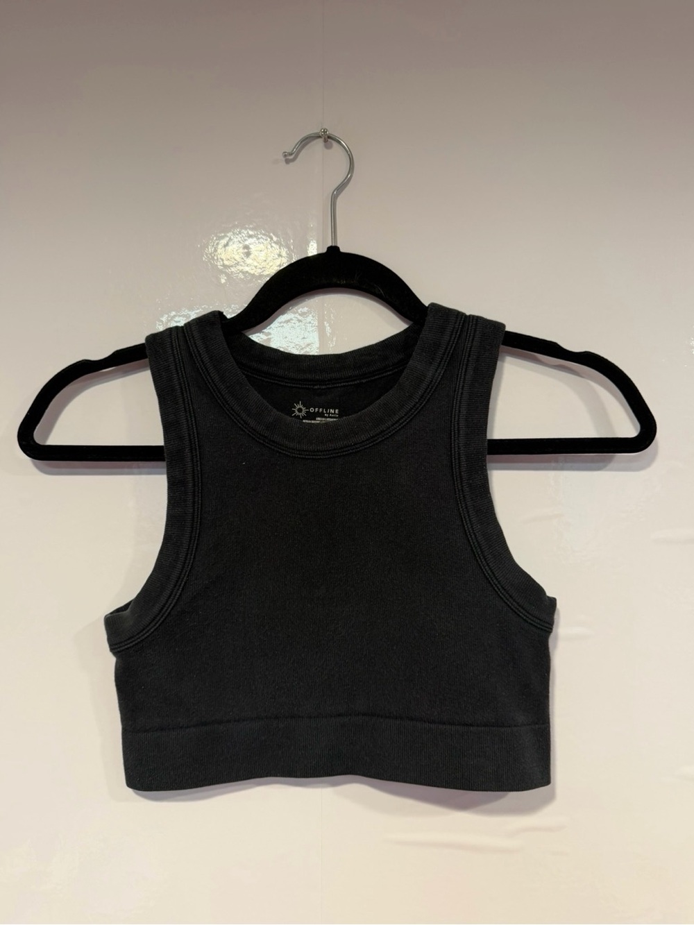 Black Ribbed Aerie offline Crop Tank Top